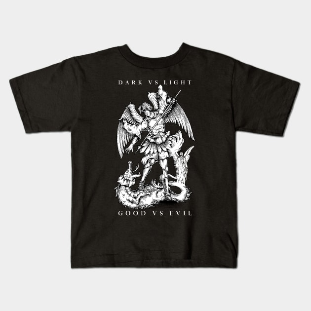 dark versus light evil versus good angel vs dragon Kids T-Shirt by ZenCloak